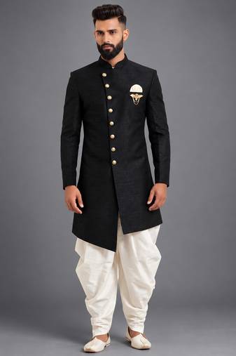 Black art silk indo western set