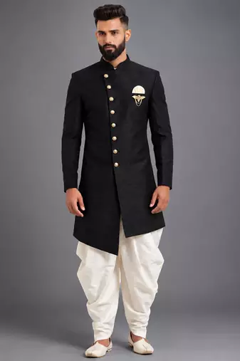 Black art silk indo western set