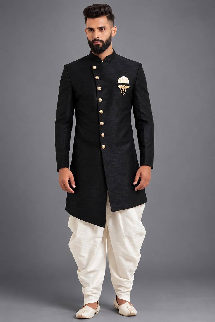 Black art silk indo western set