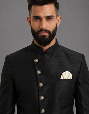 Black art silk indo western set 2