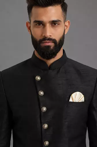 Black art silk indo western set