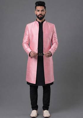 Pink art silk indo western set 1
