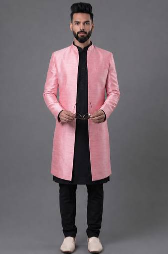 Pink art silk indo western set