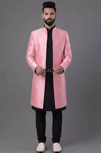 Pink art silk indo western set