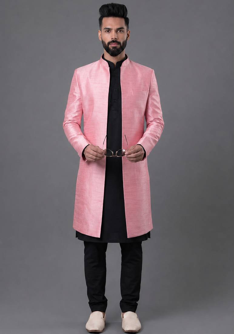 Pink art silk indo western set