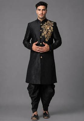 Black art silk sherwani patiala 1