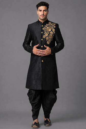 Black art silk sherwani patiala