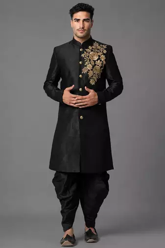 Black art silk sherwani patiala