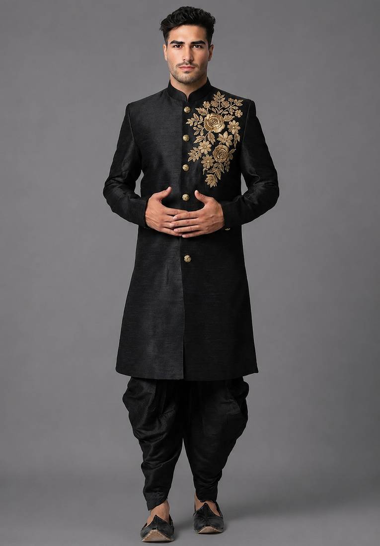 Black art silk sherwani patiala