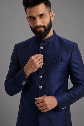 Navy blue art silk indo western set
