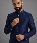 Navy blue art silk indo western set