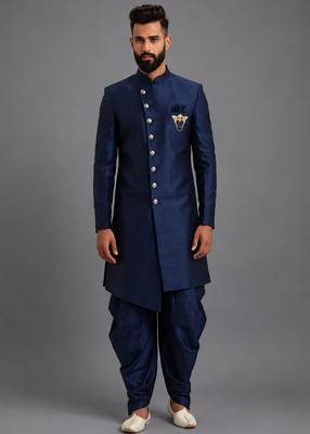 Navy blue art silk indo western set 2