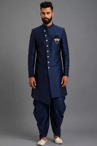 Navy blue art silk indo western set