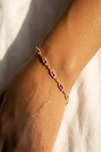 Elegant 925 Sterling Silver Bracelet with Ruby Red Stones and Sparkling Accents for Women