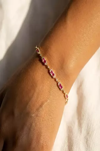 Elegant 925 Sterling Silver Bracelet with Ruby Red Stones and Sparkling Accents for Women