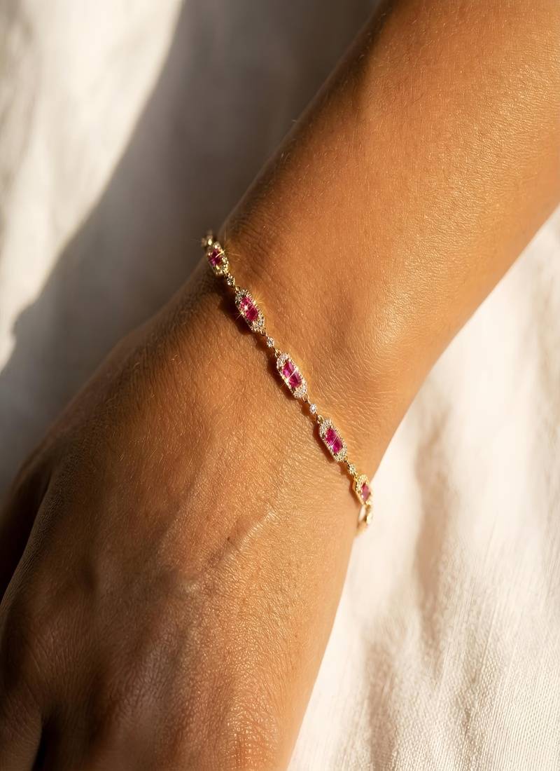 Elegant 925 Sterling Silver Bracelet with Ruby Red Stones and Sparkling Accents for Women