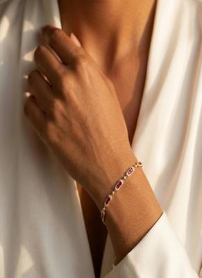 Elegant 925 Sterling Silver Bracelet with Ruby Red Stones and Sparkling Accents for Women 3