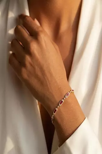 Elegant 925 Sterling Silver Bracelet with Ruby Red Stones and Sparkling Accents for Women