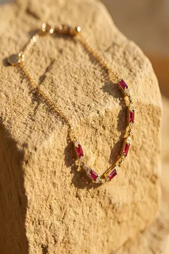 Elegant 925 Sterling Silver Bracelet with Ruby Red Stones and Sparkling Accents for Women