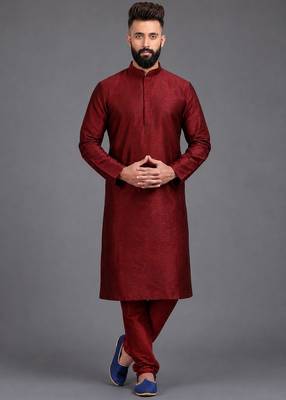 Maroon art silk kurta pyjama 1