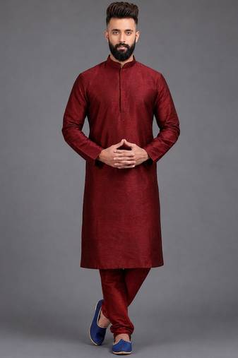 Maroon art silk kurta pyjama