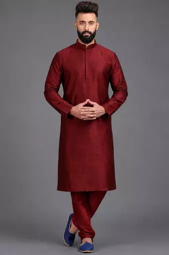 Maroon art silk kurta pyjama