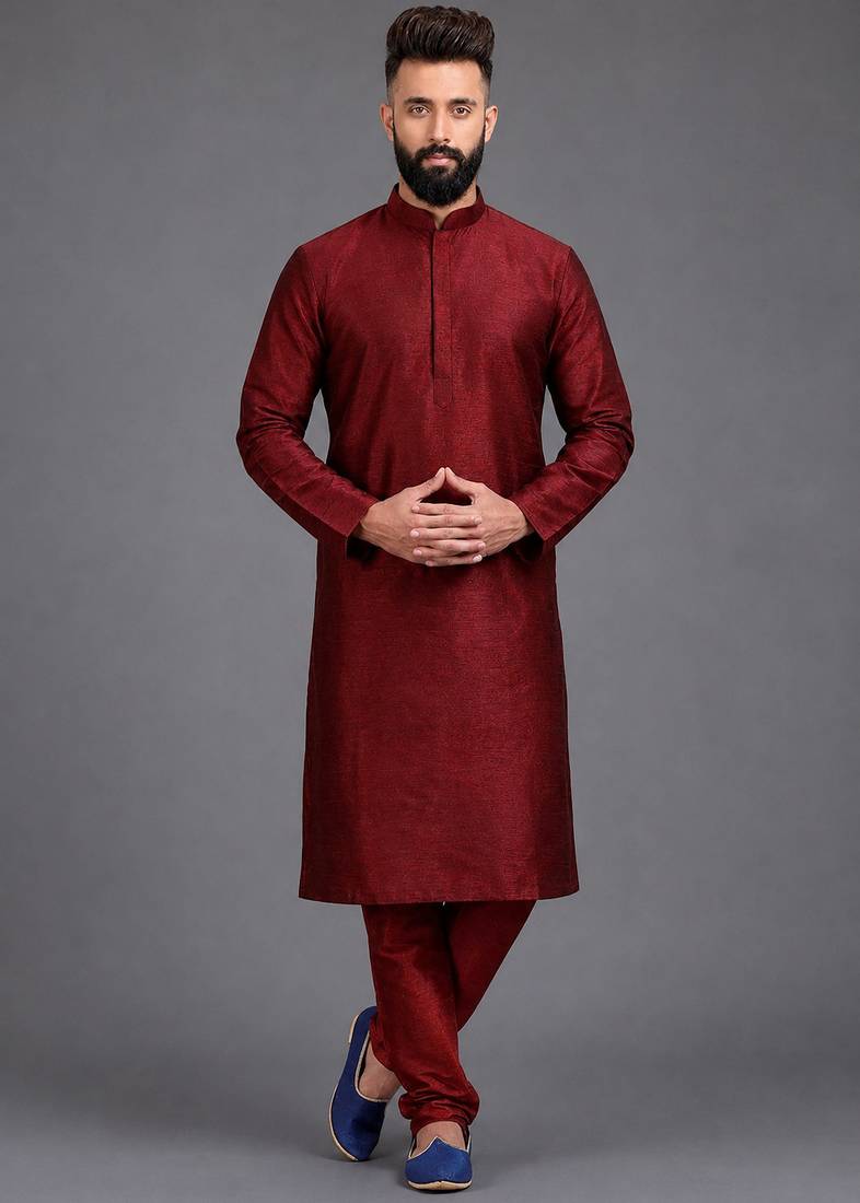 Maroon art silk kurta pyjama