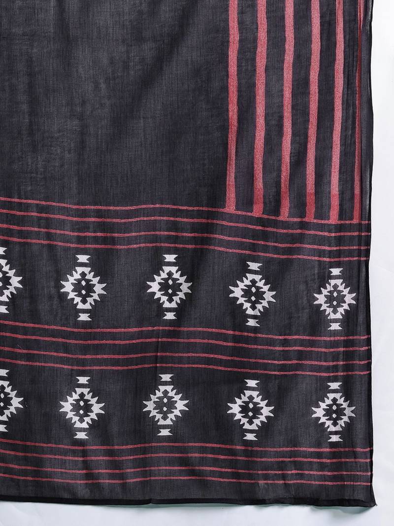 Ethnic Motifs Printed Thread Work Pure Cotton Kurta With Trousers & Dupatta