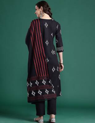 Ethnic Motifs Printed Thread Work Pure Cotton Kurta With Trousers & Dupatta 6