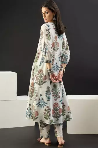 Women Floral Printed Regular Pure Cotton Kurta with Trousers