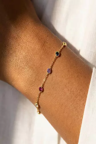 Elegant 925 Sterling Silver Bracelet with Blue, Purple and Pink Stone Accents for Women