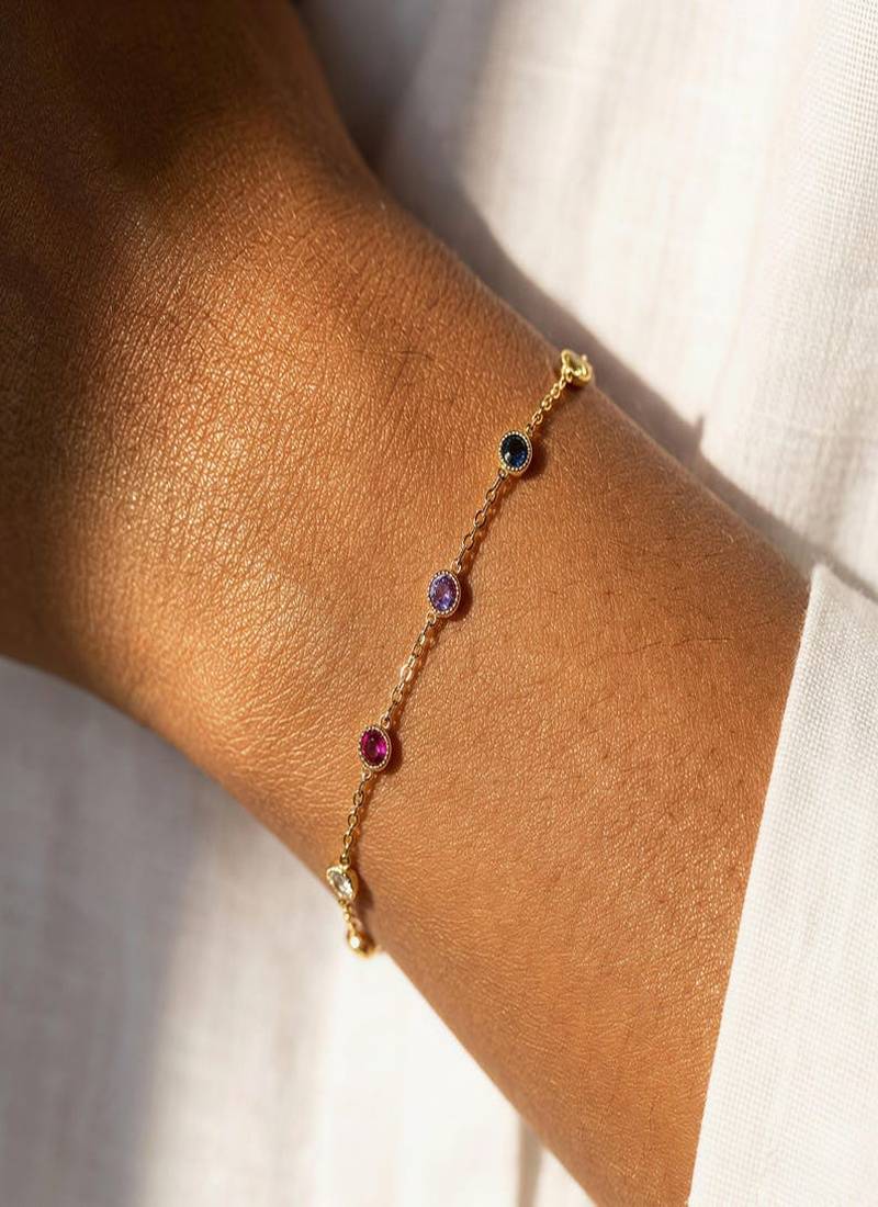 Elegant 925 Sterling Silver Bracelet with Blue, Purple and Pink Stone Accents for Women