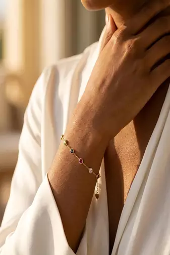 Elegant 925 Sterling Silver Bracelet with Blue, Purple and Pink Stone Accents for Women