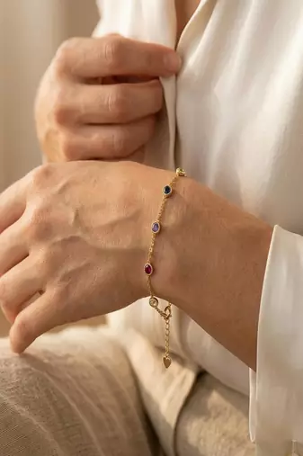 Elegant 925 Sterling Silver Bracelet with Blue, Purple and Pink Stone Accents for Women