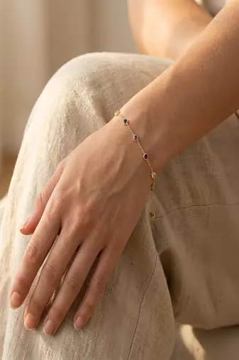 Elegant 925 Sterling Silver Bracelet with Blue, Purple and Pink Stone Accents for Women