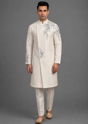 Cream art silk indo western set 1