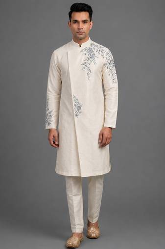 Cream art silk indo western set