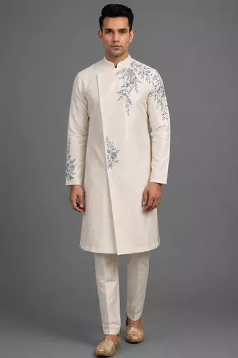 Cream art silk indo western set