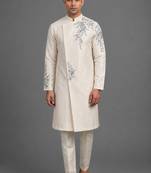 Cream art silk indo western set