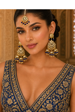 Blue Leaf work Earrings Tikka Set 1