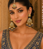 Blue Leaf work Earrings Tikka Set
