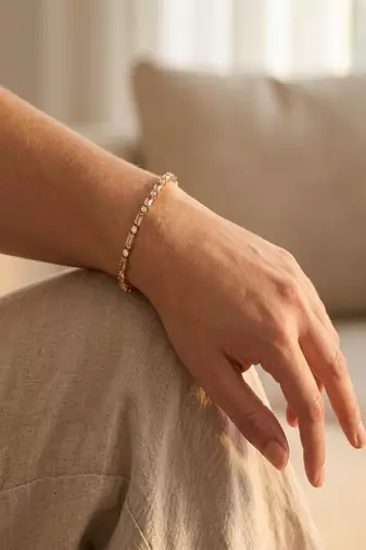 Elegant 925 Sterling Silver Tennis Bracelet with Sparkling Clear Stones and Gold-Plated Finish for Women