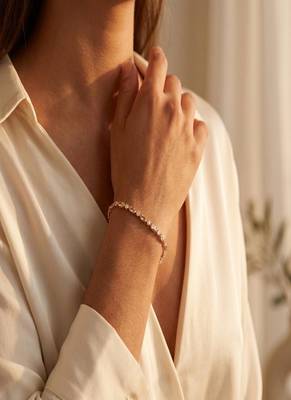Elegant 925 Sterling Silver Tennis Bracelet with Sparkling Clear Stones and Gold-Plated Finish for Women 5