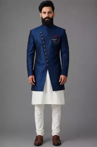 Navy blue art silk indo western set
