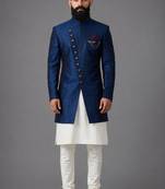 Navy blue art silk indo western set