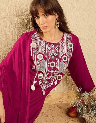 Women Ethnic Motifs Embroidered Regular Mirror Work Kurta with Trousers & With Dupatta 2