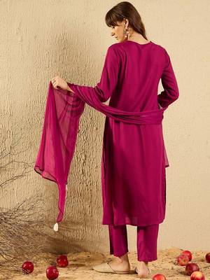 Women Ethnic Motifs Embroidered Regular Mirror Work Kurta with Trousers & With Dupatta 3
