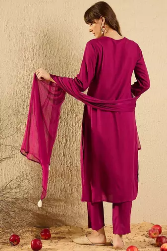 Women Ethnic Motifs Embroidered Regular Mirror Work Kurta with Trousers & With Dupatta