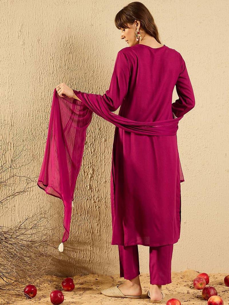 Women Ethnic Motifs Embroidered Regular Mirror Work Kurta with Trousers & With Dupatta