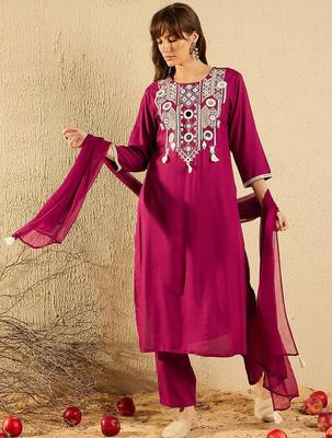 Women Ethnic Motifs Embroidered Regular Mirror Work Kurta with Trousers & With Dupatta 4